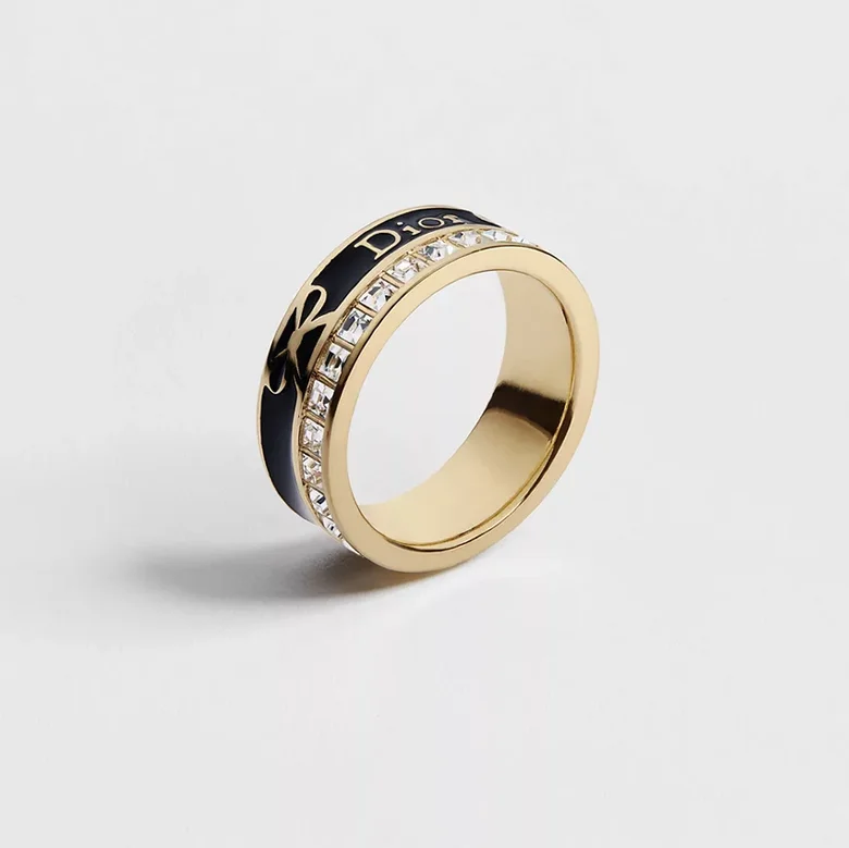 DIOR Dior Night Code Ring Gold Finish Metal, Crystals and Black Lacquer